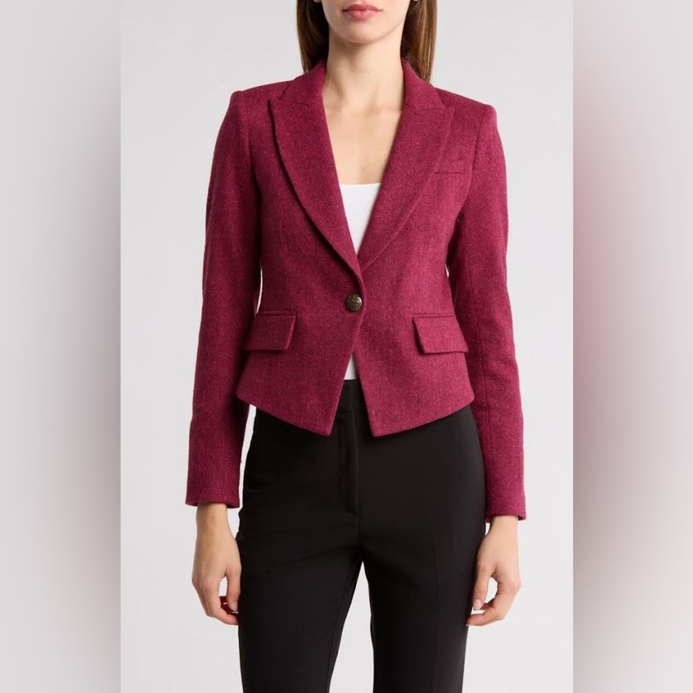 NWT $648 Veronica Beard hosanna dickey herringbone tweed blazer - magenta